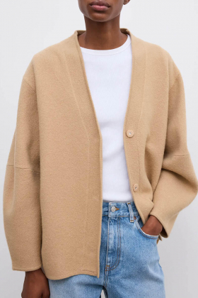 Long wool cardigan, Camel