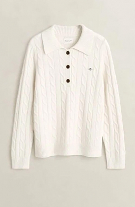 Lambswool cable knit rugger, Cream