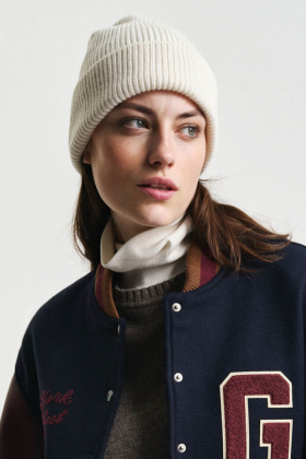 Wool Ribbed Beanie, Cream