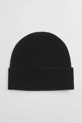Wool Ribbed Beanie, Black