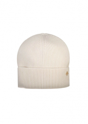 Wool ribbed beanie, Cream