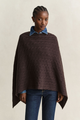 Wool cable poncho, Deep brown