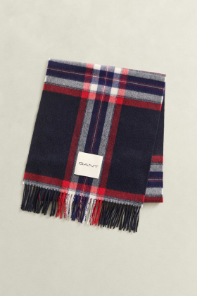 Tartan check wool scarf, Evening blue