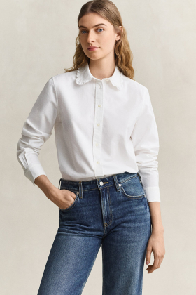 Reg classic oxford frill shirt, White
