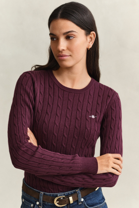 Classic Cable Knit Sweater, Darkened Wine
