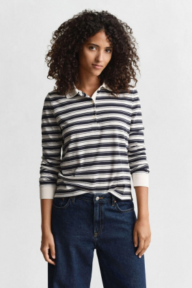 Striped LS polo, Cream