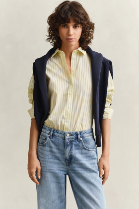 Reg Classic Poplin Stripe Shirt, Vanilla Yellow