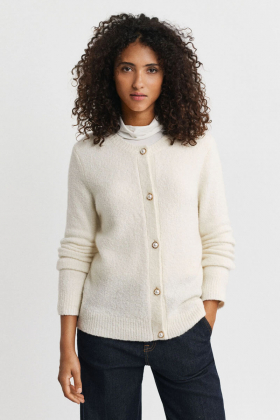 Boucle c-neck cardigan, Cream