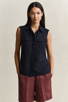 Linen sleeveless shirt, Black