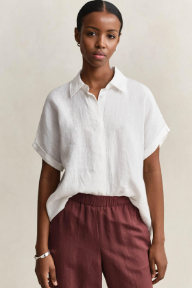 Linen cap sleeve shirt, White