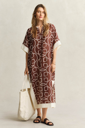 Monogram print ctn silk caftan, Fresh soil