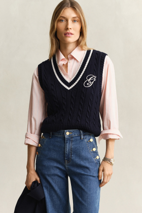 Cotton Cable Knit Vest, Evening blue