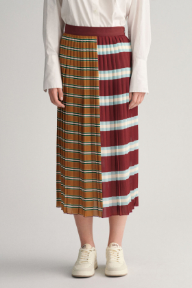 Striped pleated skirt, Plumped Red