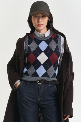 Argyle C-neck Vest, Charcoal Melange