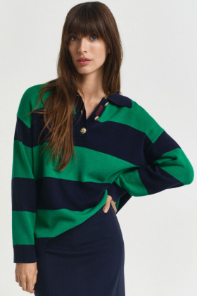 Striped Knit Rugger, Evening Blue