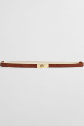 Turnlock Buckle Croco Belt, Cognac