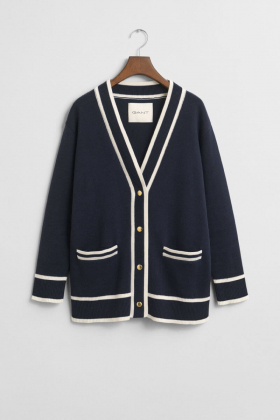 Contrast Knit Cardigan, Evening Blue