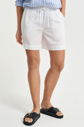 Tonal Striped Seersucker Shorts, White