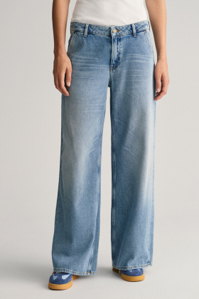 Low Wide leg jeans, Semi Light Blue Broken In