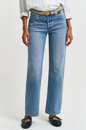 Straight Rigid Jeans, Semi Light Blue Broken In