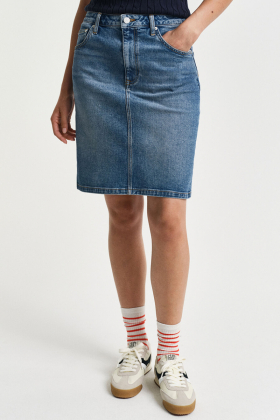 Short Denim Skirt, Mid Blue Broken In