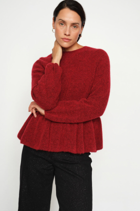 MMThora O-neck Frill knit, Rhythmic Red