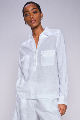 Enna Linen Pocket Blouse, White