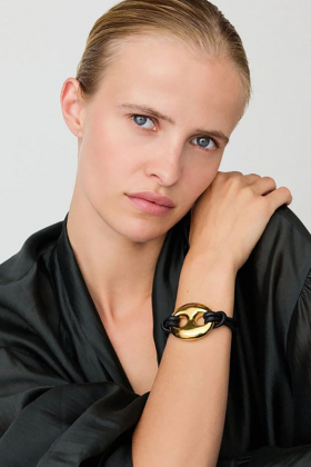 Disc Leather Bracelet black gold