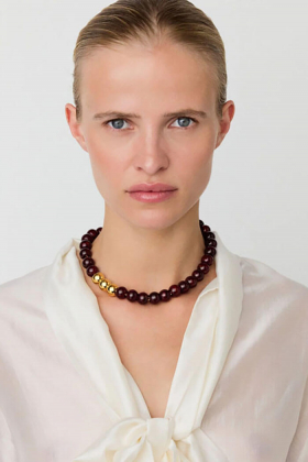 Mini Beads Necklace with gold, bordeaux marble