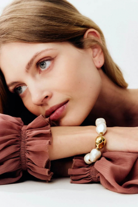 Organic Pearl Bracelet, Gold pearl