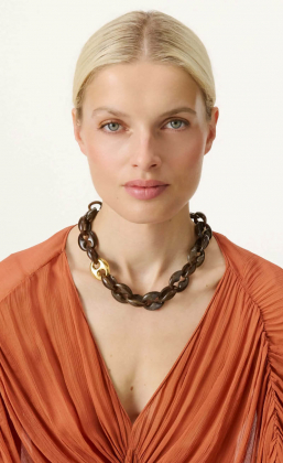 Small Turtle Necklace Short, Dark brown marble