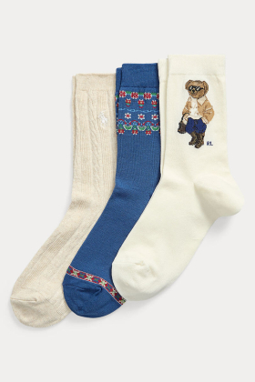Polo bear floral crew sock 3-pack