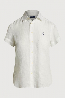 Linen short-sleeve shirt, White