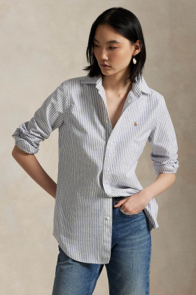 Stretch Slim Fit Striped Oxford Shirt, White & Heritage Royal