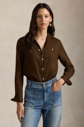 Classic Fit Linen Shirt, Dark Brown
