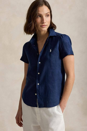 Linen short-sleeve shirt, Tidal navy