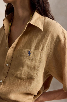 Oversize fit linen short-sleeve shirt, Classic camel