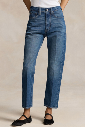 High-Rise Relaxed Straight Crop Jeans, Palmeto Wash