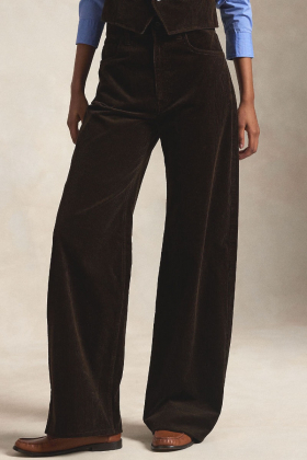 Cotton Corduroy Wide-Leg Pant, Dark Brown