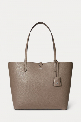 Faux-Leather Medium Reversible Tote Bag, Taupe Brown & Rider Geo