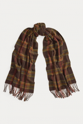 Plaid Fringe Wool-Cashmere Scarf, Brown Multi