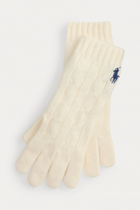 Cable-Knit Wool-Cashmere Gloves, Cream