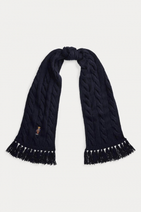 Polo Bear Cable-Knit Scarf, Navy