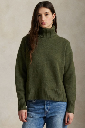 Wool-Cashmere Turtleneck Sweater, Spruce Heather