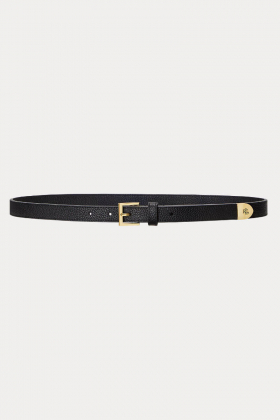 Pebbled Leather Skinny Belt, Black