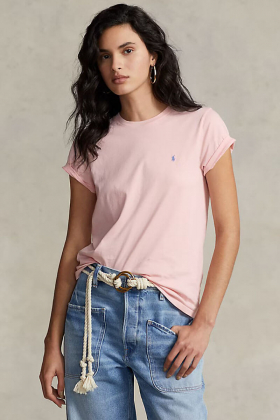 Cotton Jersey Crewneck T-Shirt, Pink Sand