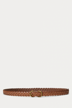 Braided Vachetta Leather Skinny Belt, Cuoio