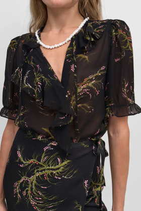 The Xandria flounce blouse, Black/Olive