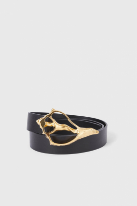 Shell Wide Belt, Black & Gold