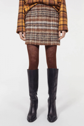 Seine Bruched Check Skirt, Brown